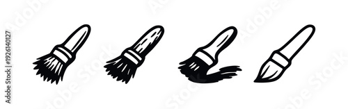 Creative paint brush icon set depicting dynamic brushstrokes and artistic expression.