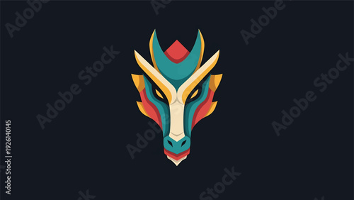 Colorful Abstract Dragon Head Illustration With Fierce Eyes.
