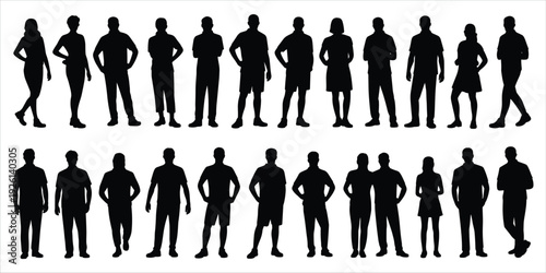 Diverse Group of Male and Female Silhouettes Standing in Casual and Formal Poses people