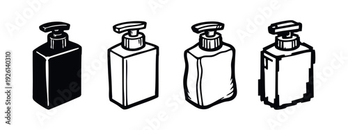 Square Pump Dispenser Bottle Icon Set in Various Styles for Liquid Products