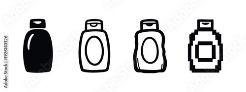Flip-Top Bottle Icon Set in Various Styles for Cosmetics and Personal Care