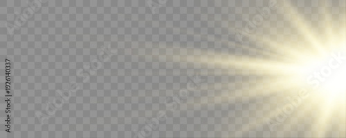 Soft glowing yellow sun rays with layered halo, radiant edges, and subtle floating streaks. vector