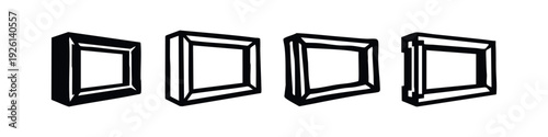 Four perspective square frame icons in various styles, offering a dynamic 3D view for graphic design.