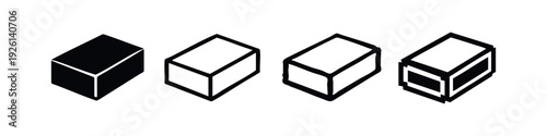 Set of Isometric Closed Box and Brick Icons in Different Styles