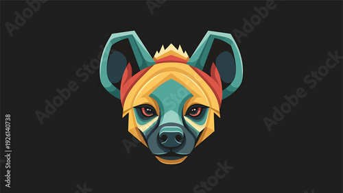 Geometric Hyena Head Colorful Abstract Animal Portrait.