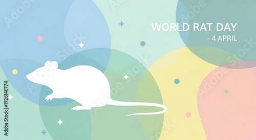 World rat day celebration with white rat silhouette on colorful background