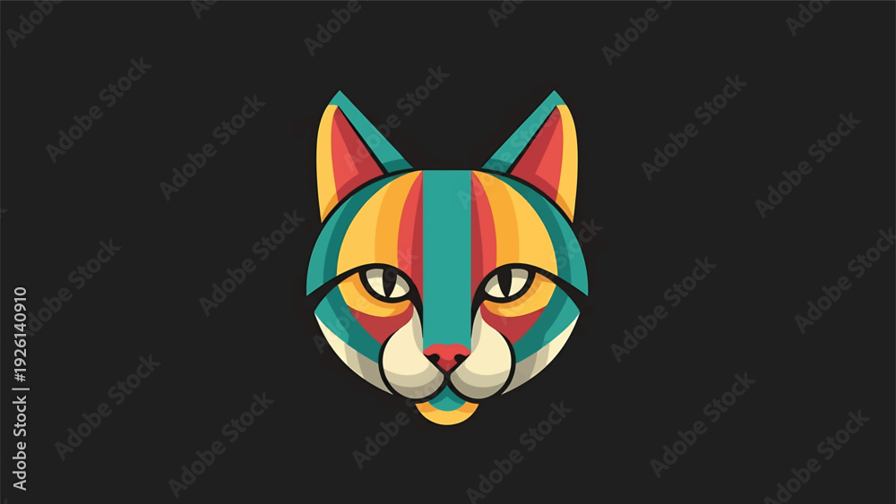 Fototapeta premium Colorful Abstract Geometric Cat Head Portrait.
