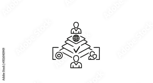 Business organizational structure with global reach and team collaboration.