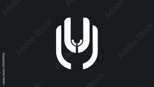Abstract minimalist white symbol resembling a stylized animal face.