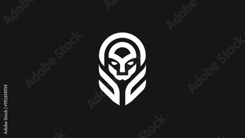 Abstract stylized alien face logo design minimal.