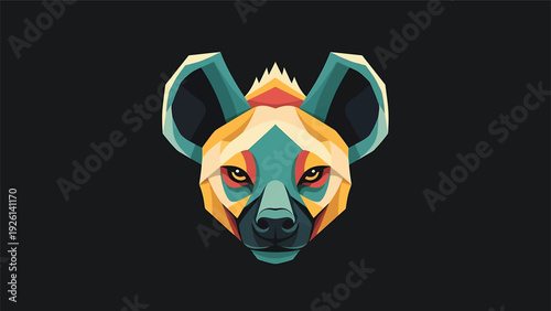 Geometric Hyena Head Low Poly Art Style.