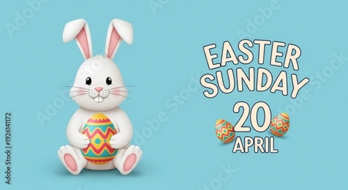 Easter sunday april 20 colorful bunny holding egg