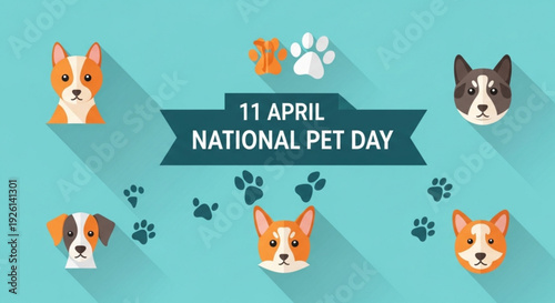 National pet day celebration with corgis and dogs on teal background