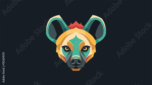 Geometric Hyena Head Portrait Vibrant Polygonal Art.
