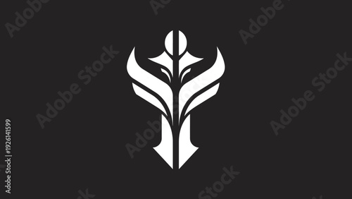 Abstract White Symbol on Black Background.