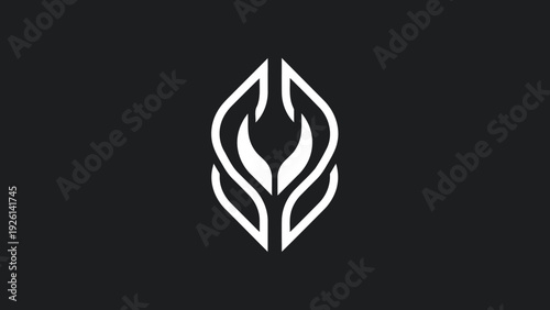 Abstract stylized flame or leaf logo design.