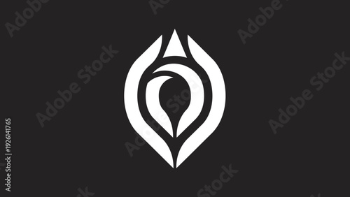 Abstract White Symbol on Black Background Minimalist Design.