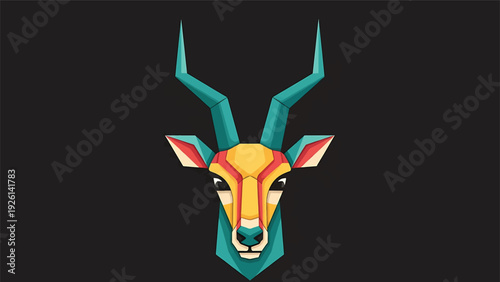 Geometric Antelope Head with Vibrant Colors and Horns.
