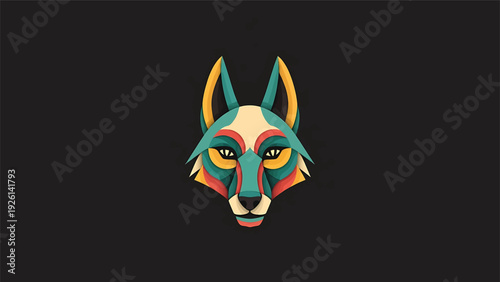 Colorful Abstract Geometric Wolf Head Illustration.
