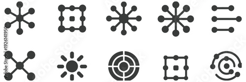 Network icon set glyphs, connectivity connection node and link symbols, nodes and links icons for top ranked digital infrastructure visuals, cloud computing diagrams, IT dashboards