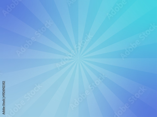 青と水色のグラデーション集中線背景素材：爽やかで清潔感のあるサンバースト、放射状のライン、YouTubeサムネイルや広告デザイン、ポップなバックグラウンド
