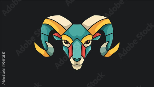 Geometric Aries Ram Head Zodiac Symbol Illustration.