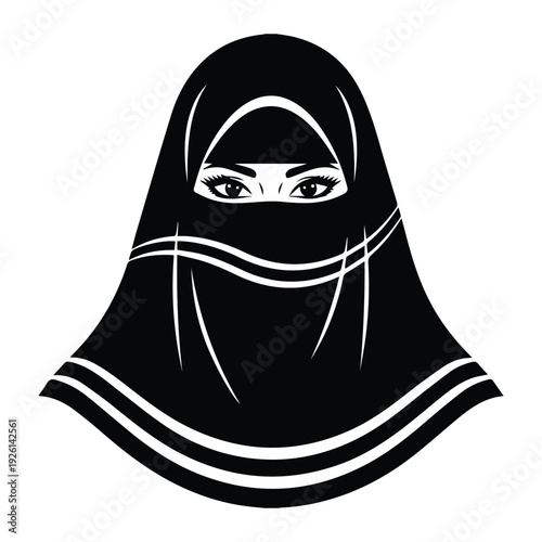 Muslim Woman Hijab Silhouette vector black on a white background