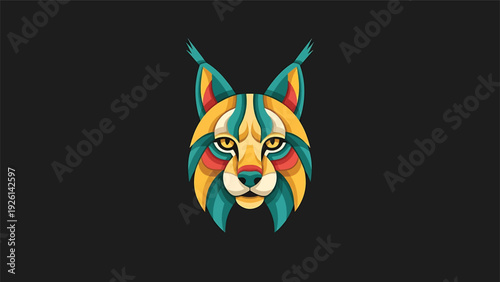 Colorful Abstract Lynx Head Geometric Design.