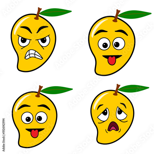 mango fruit with four different expressions.eps