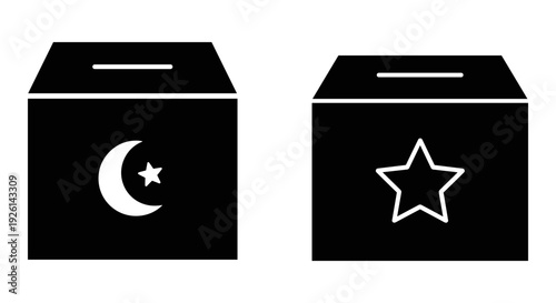 Two ballot boxes with distinct symbols representing different political or cultural affiliations Vector, illustration