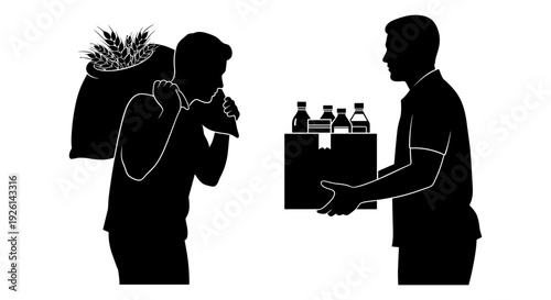 Two individuals exchanging items at what appears to be a social gathering or event Vector, illustration