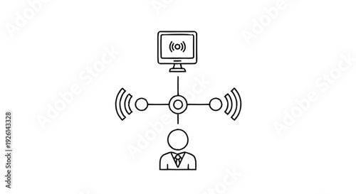 Business Person Connected to Technology Network and Wireless Signals.