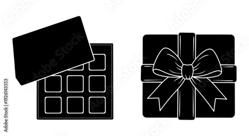 Chocolate bar and gift box with decorative ribbon and bow Vector, illustration
