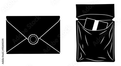 Comparison of a sealed envelope and a partially opened mailbag with a stamp Vector, illustration