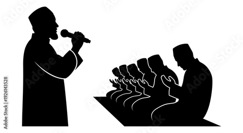 Silhouette of a speaker addressing a seated audience during a presentation or meeting Vector, illustration