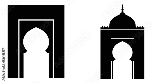 Architectural comparison of traditional islamic archways and domed structures Vector, illustration