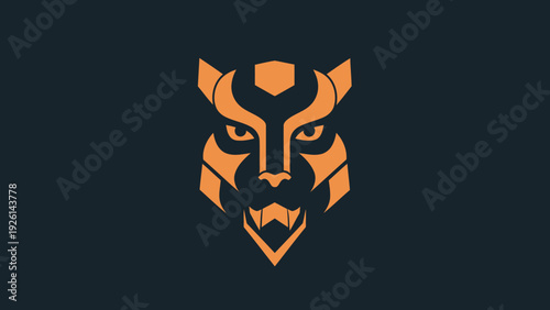 Geometric Tiger Head Logo Design Orange and Black.