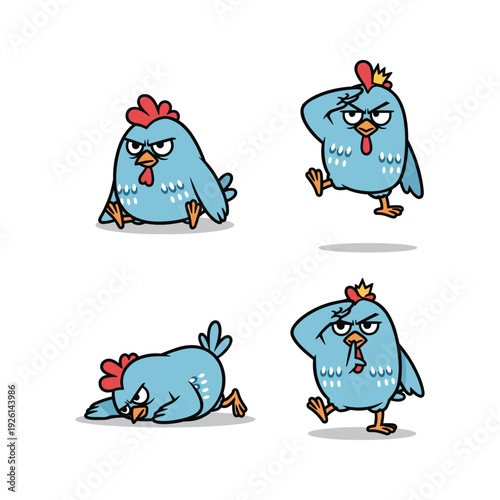 Angry cartoon chicken set expressing frustration and annoyance in various poses