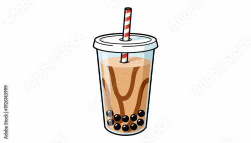 Refreshing Bubble Tea Drink with Straw and Tapioca Pearls in a Clear Cup