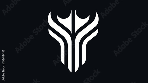 Abstract white tribal symbol on dark background.