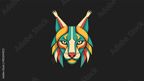 Colorful Geometric Lynx Head Abstract Art Design.