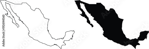 Mexico outline map and solid silhouette country