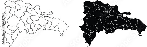 Outline and Solid Map of Hispaniola Island with Internal Divisions Keywords: Hispaniola, map