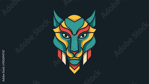 Colorful Geometric Wolf Head Emblem with Fierce Expression.