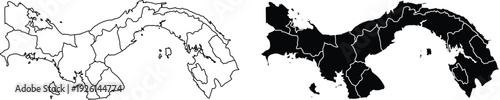 Panama map with internal divisions outline and filled