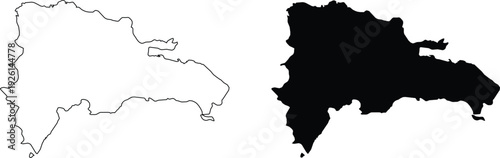 Outline and Solid Map of Hispaniola Island Keywords: Hispaniola, map, outline, solid, black