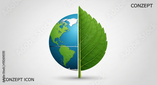 Eco friendly concept with globe and green leaf symbolizing nature conservation and sustainability