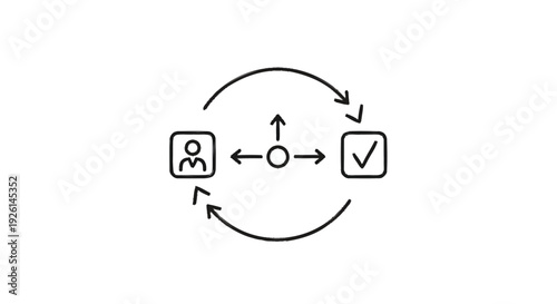 Business process flow with user and approval icons.