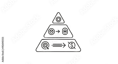 Business Process Flowchart Pyramid Diagram with Icons.
