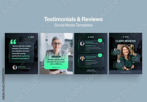 Testimonials Reviews Social Media Template for Client Feedback, Quotes & Comment Posts & Stories